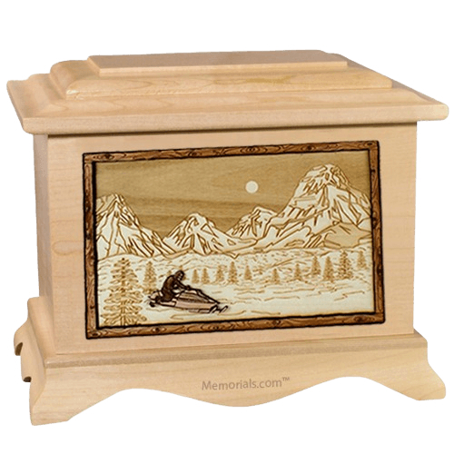 Snowmobile Maple Cremation Urn