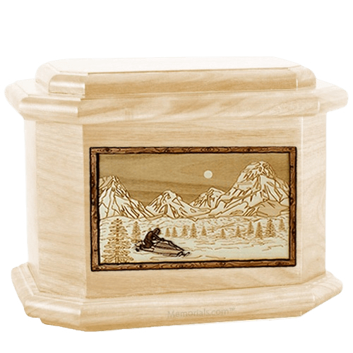 Snowmobile Maple Octagon Cremation Urn