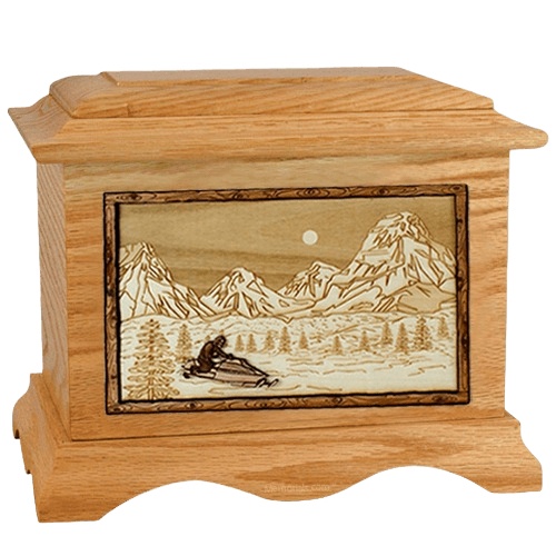 Snowmobile Oak Cremation Urn