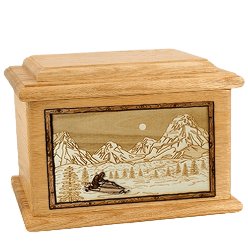 Snowmobile Oak Memory Chest Cremation Urn