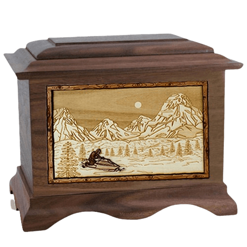 Snowmobile Walnut Cremation Urn