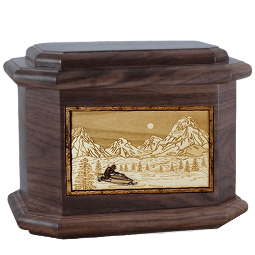 Snowmobile Walnut Octagon Cremation Urn