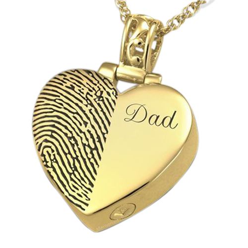 Split Heart 14k Gold Cremation Print Keepsake