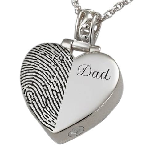 Split Heart 14k White Gold Cremation Print Keepsake