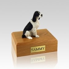 Springer Spaniel Black & White Sitting Small Dog Urn