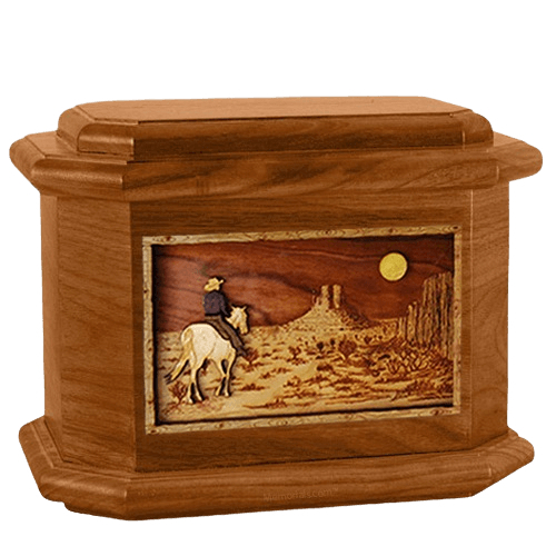 Horse Moon Mahogany Octagon Cremation Urn