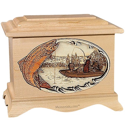 Trout Fishing Maple Cremation Urn for Two