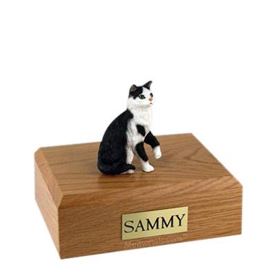 Tabby Black White Sitting Medium Cat Cremation Urn