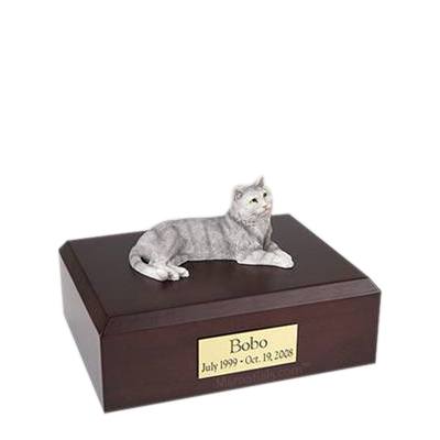 Tabby Gray Cat Small Cremation Urn