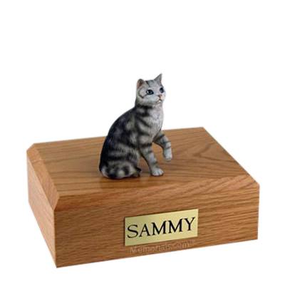 Tabby Silver Sitting Large Cat Cremation Urn