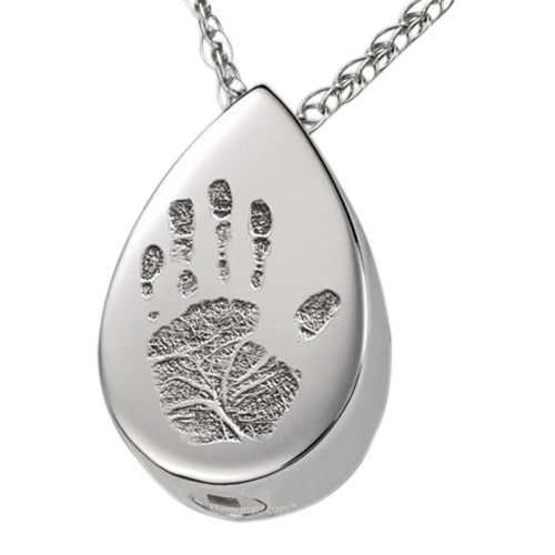 Tear Drop 14k White Gold Cremation Print Keepsake