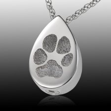 Teardrop Paw 14k White Gold Print Cremation Keepsake