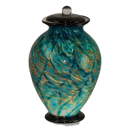 Blue Lagoon Glass Cremation Urn