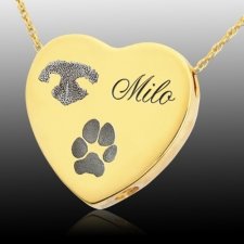 Traditional Heart Pet 14k Gold Prints Cremation Keepsake