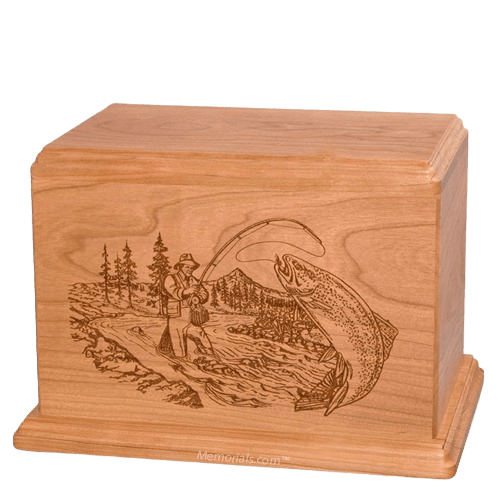 Trout Fishing Companion Cherry Wood Urn