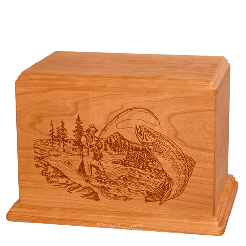 Trout Fishing Companion Mahogany Wood Urn