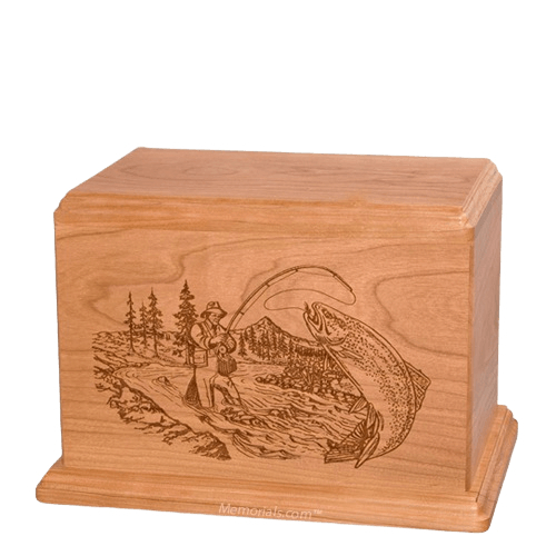 Trout Fishing Individual Cherry Wood Urn