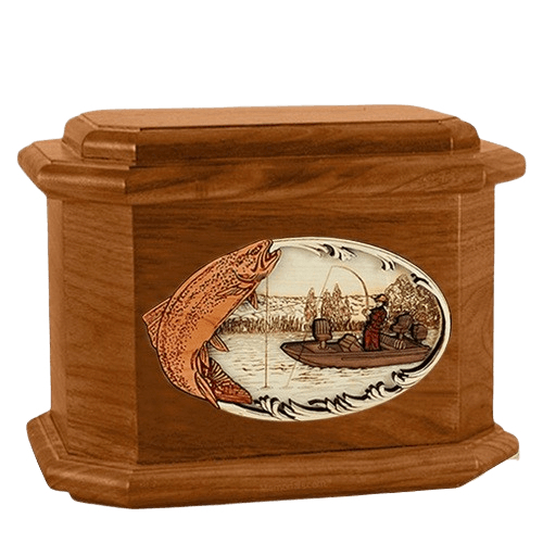 Trout Fishing Mahogany Octagon Cremation Urn