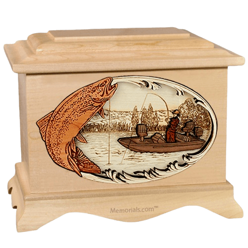 Trout Fishing Maple Cremation Urn