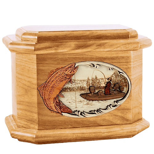 Trout Fishing Oak Octagon Cremation Urn