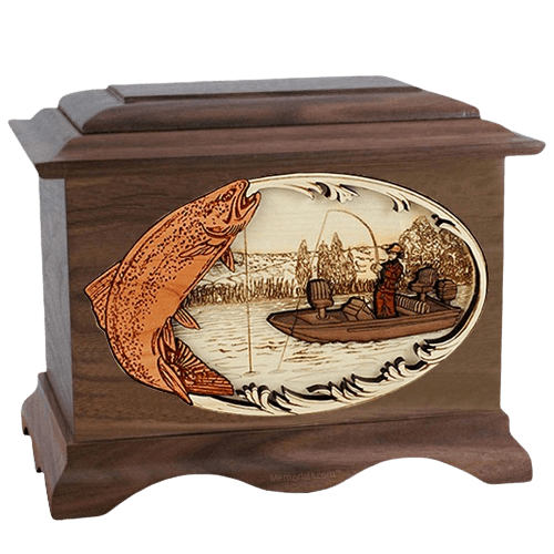 Trout Fishing Walnut Cremation Urn