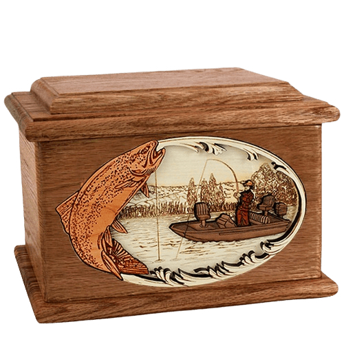Trout Fishing Walnut Memory Chest Cremation Urn