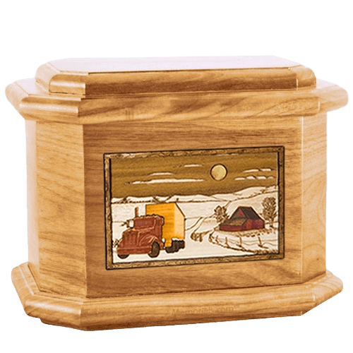 Trucker Oak Octagon Cremation Urn