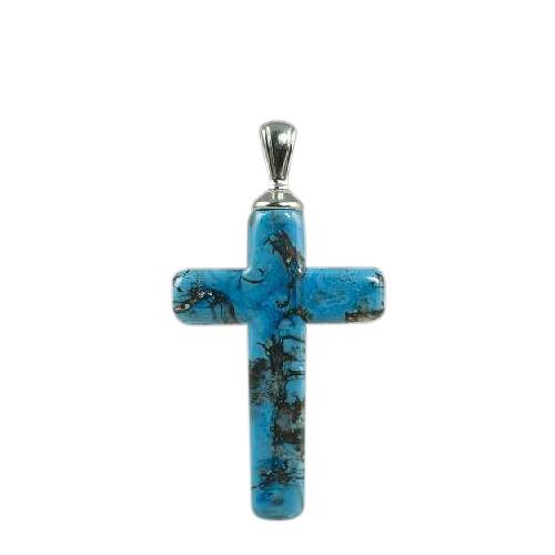 Turquoise Cross Small Cremation Ash Pendant