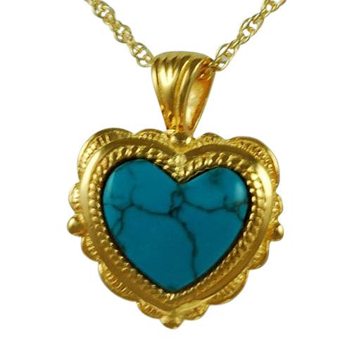 Etched Turquoise Heart Keepsake Pendant IV