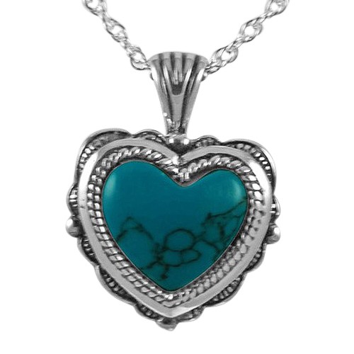 Etched Turquoise Heart Keepsake Pendant III