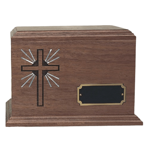 Holy Cross Inlay Walnut Wood Cremation Urn