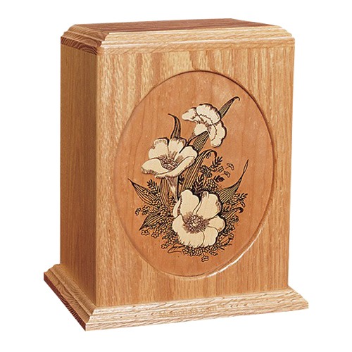 Floral Oak Wood Cremation Urn