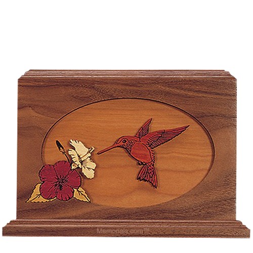 Hummingbird Walnut Wood Cremation Urn