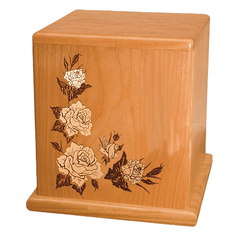 White Roses Cherry Cremation Urn