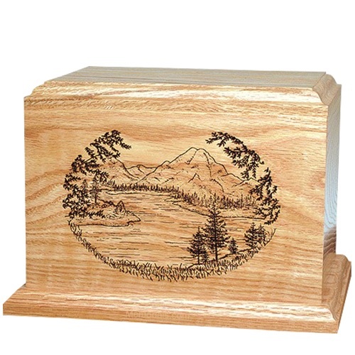 Mountain Lake Oak Wood Cremation Urn