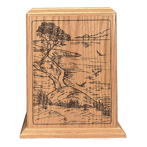 Ocean Sunrise Oak Wood Cremation Urn