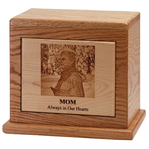 Horizontal Modern Photo Wood Cremation Urn