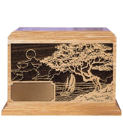 Seascape Oak Wood Cremation Urn