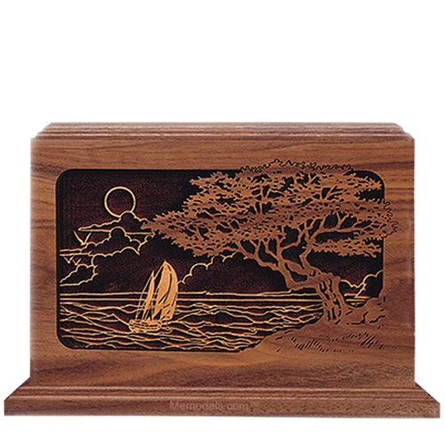 Seascape Walnut Wood Cremation Urn