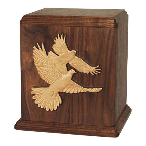 Love Birds Walnut Cremation Urn For Two