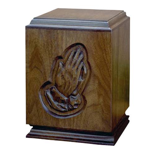 Classic Praying Hands Wood Cremation Urn