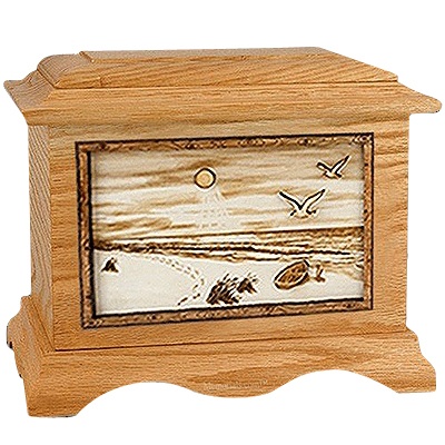 Walk On The Beach Oak Cremation Urn for Two