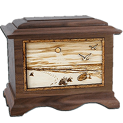 Walk On The Beach Walnut Cremation Urn For Two