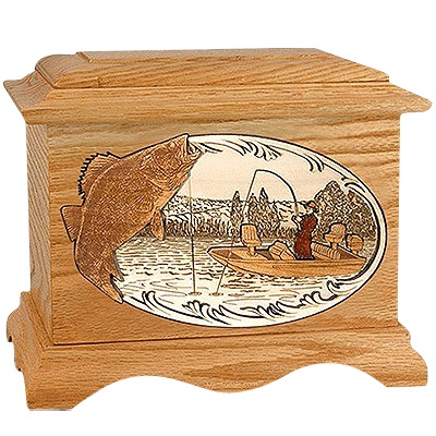 Walleye Fishing Oak Cremation Urn for Two