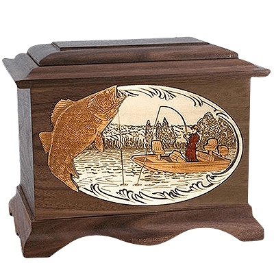 Walleye Fishing Walnut Cremation Urn For Two