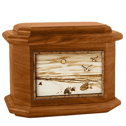 Walking on the Beach Mahogany Octagon Cremation Urn