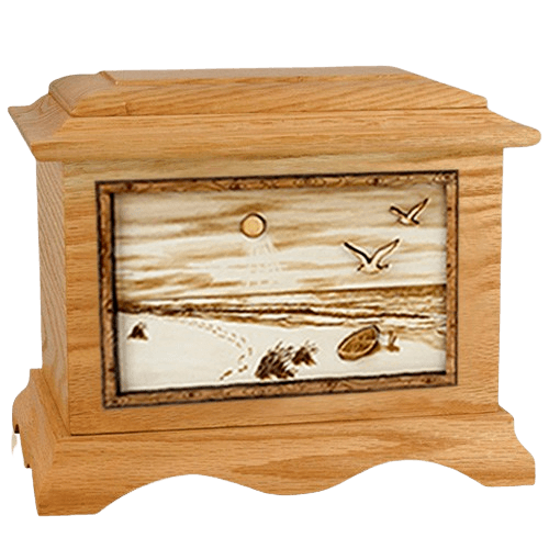 Walking on the Beach Oak Cremation Urn