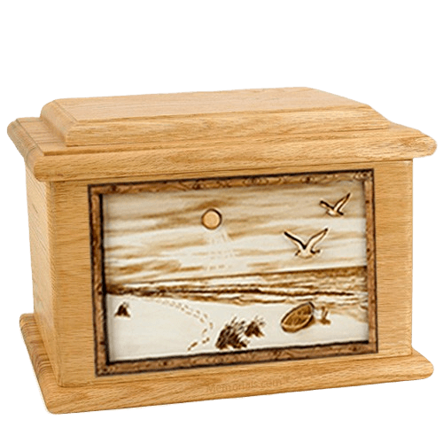Walking on the Beach Oak Memory Chest Cremation Urn