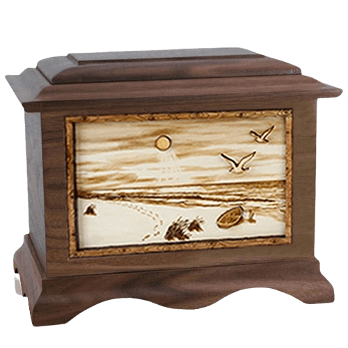 Walking on the Beach Walnut Cremation Urn