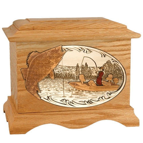 Walleye Fishing Oak Cremation Urn